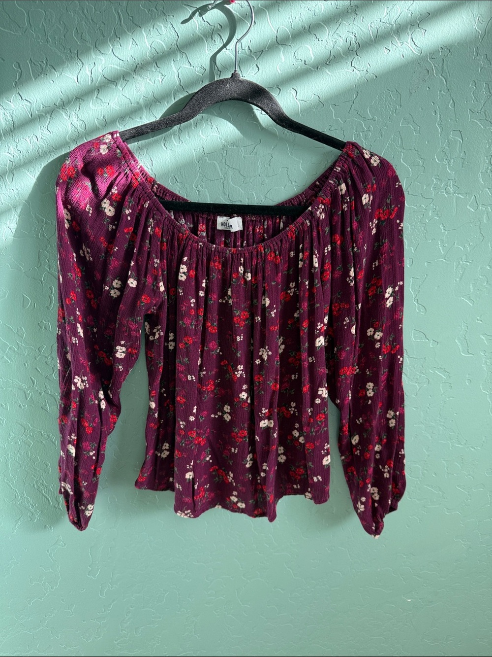 Hollister Burgundy Floral Off-Shoulder Blouse